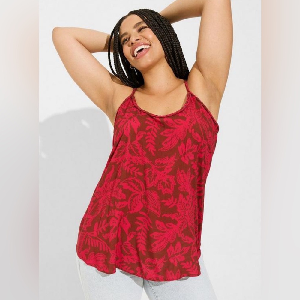 NWT Torrid Challis Braided Sleeveless Tank Women’s 4X Leaves Print